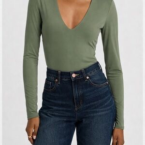 Express Olive V-Neck Bodysuit Contour